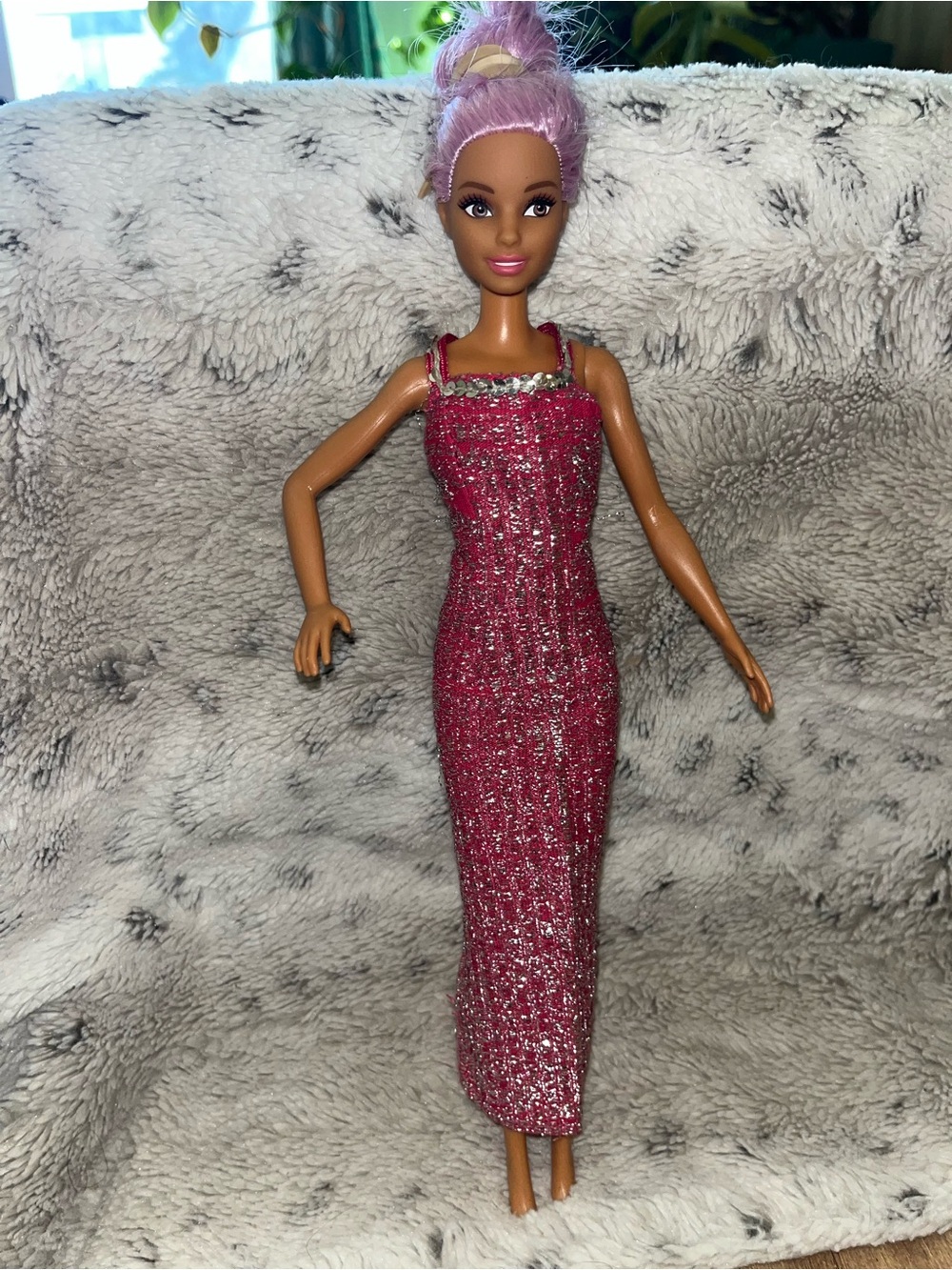 Vintage 1978 Barbie Superstar 9720 Promotional Raspberry Pink Dress Silver Trim